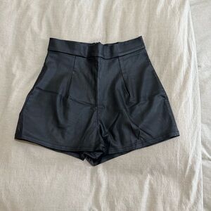 Faux Leather Black High-Waisted Shorts